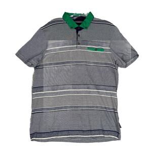 Ted Baker Shirt Mens Large Blue White Stripe Golf Polo Classic Preppy Sportswear